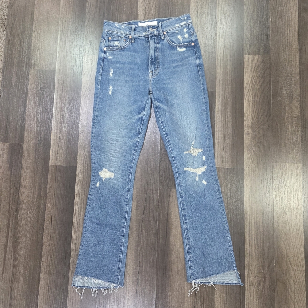 MOTHER Superior The Insider Crop Step Fray Distressed Jeans Holy Melancholy. 24